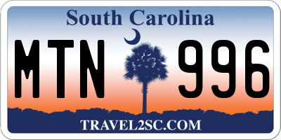 SC license plate MTN996