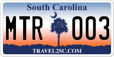 SC license plate MTR003