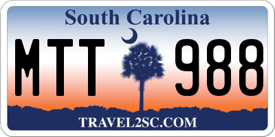 SC license plate MTT988