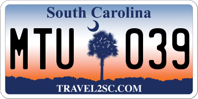 SC license plate MTU039
