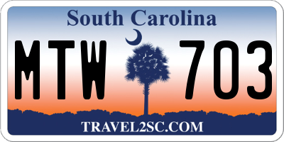 SC license plate MTW703
