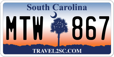 SC license plate MTW867