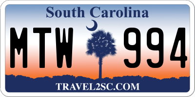 SC license plate MTW994