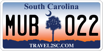 SC license plate MUB022