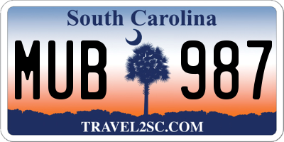 SC license plate MUB987