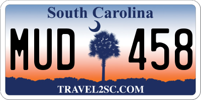 SC license plate MUD458
