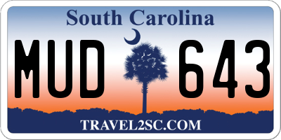 SC license plate MUD643