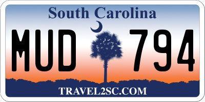 SC license plate MUD794