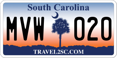 SC license plate MVW020