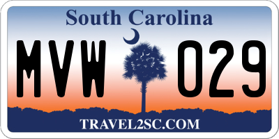 SC license plate MVW029