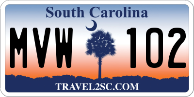 SC license plate MVW102