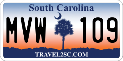 SC license plate MVW109