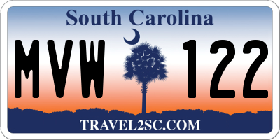 SC license plate MVW122