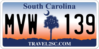 SC license plate MVW139