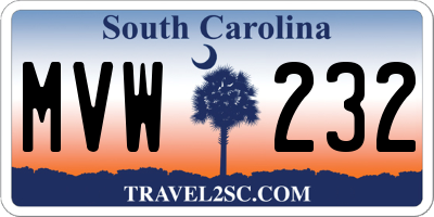 SC license plate MVW232
