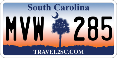 SC license plate MVW285