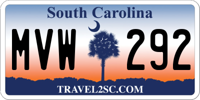 SC license plate MVW292