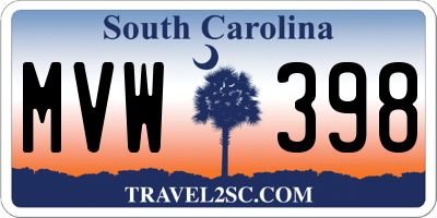 SC license plate MVW398
