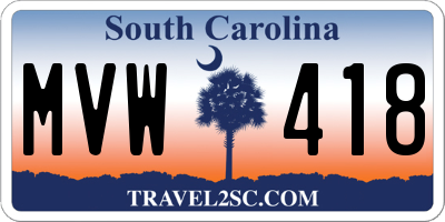 SC license plate MVW418