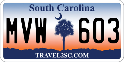 SC license plate MVW603