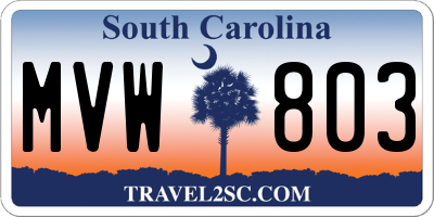 SC license plate MVW803