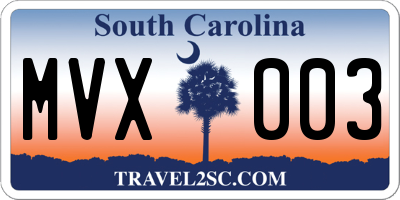 SC license plate MVX003