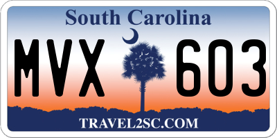SC license plate MVX603