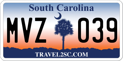 SC license plate MVZ039