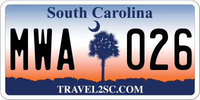 SC license plate MWA026