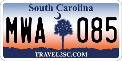 SC license plate MWA085