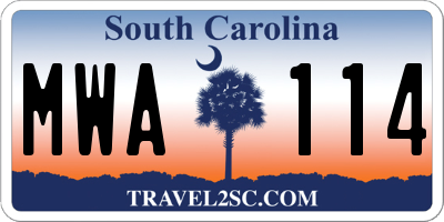 SC license plate MWA114