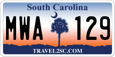 SC license plate MWA129