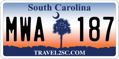 SC license plate MWA187