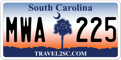 SC license plate MWA225