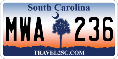 SC license plate MWA236