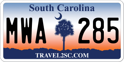 SC license plate MWA285