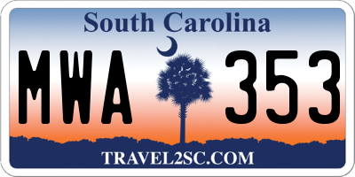 SC license plate MWA353