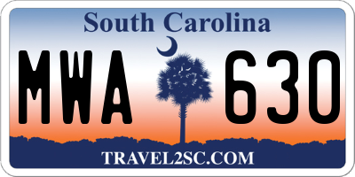 SC license plate MWA630