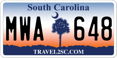 SC license plate MWA648