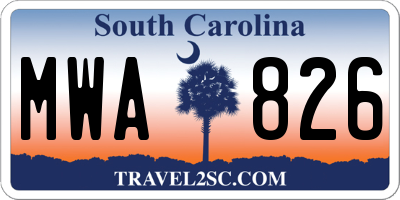 SC license plate MWA826