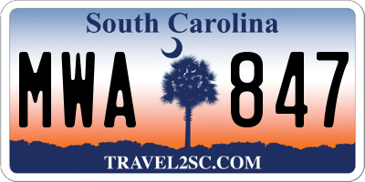 SC license plate MWA847