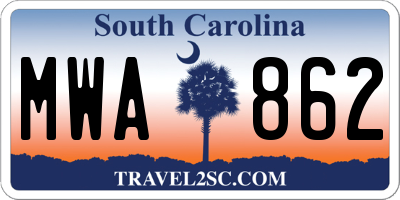 SC license plate MWA862
