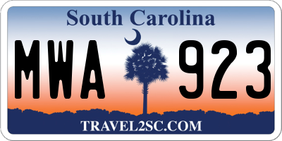 SC license plate MWA923