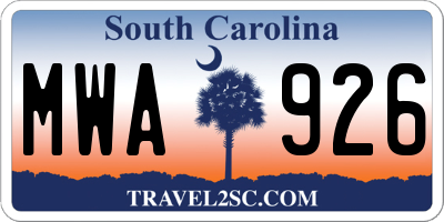 SC license plate MWA926