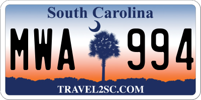 SC license plate MWA994