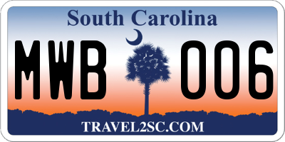 SC license plate MWB006