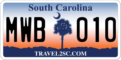 SC license plate MWB010