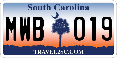 SC license plate MWB019