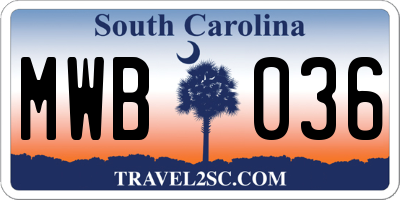 SC license plate MWB036