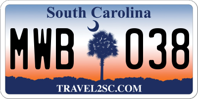 SC license plate MWB038